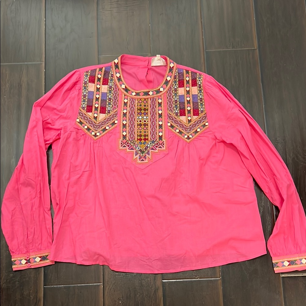 Sézane Pink Embroidered Blouse, size 46